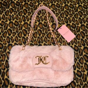 NWT Juicy Couture Dusty Blush Pink Faux Fur Fashion Vibe Flap Crossbody Bag
